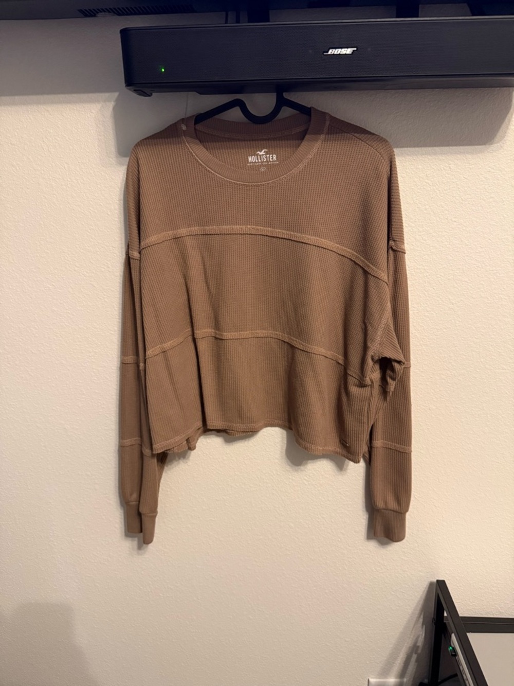Hollister Women's Cropped Waffle Knit Pullover - Tan Brown